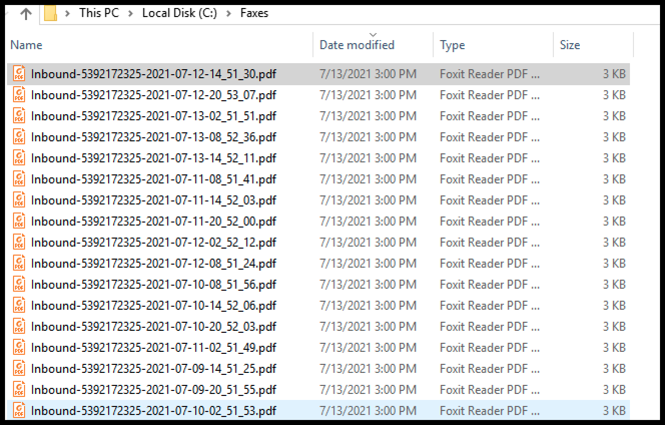 FaxDrive Files listing