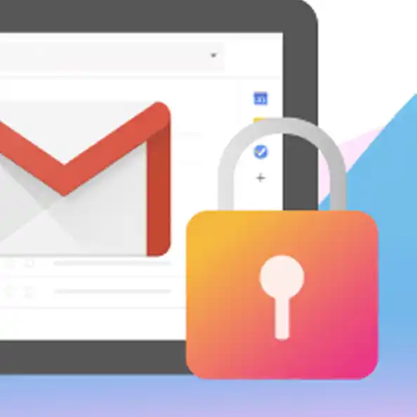 Gmail icon on laptop with lock icon next to it