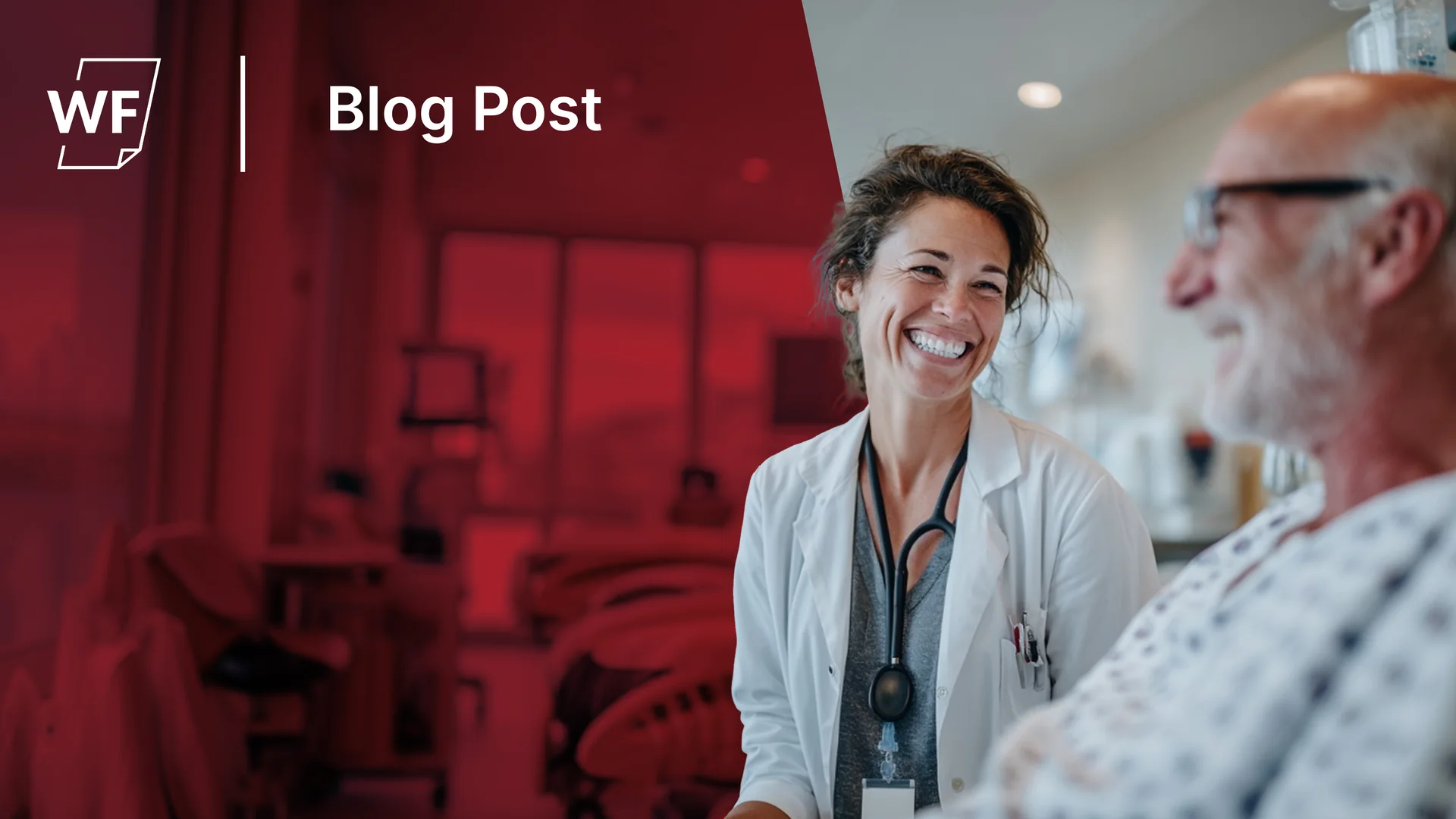 A smiling clinician talking with a patient in a hospital room — HIPAA faxing builds patient trust
