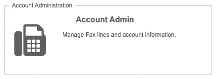 WestFax Admin portal dashboard with the Account Admin box highlighted