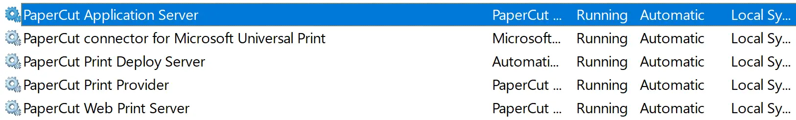 Restarting the PaperCut Windows services