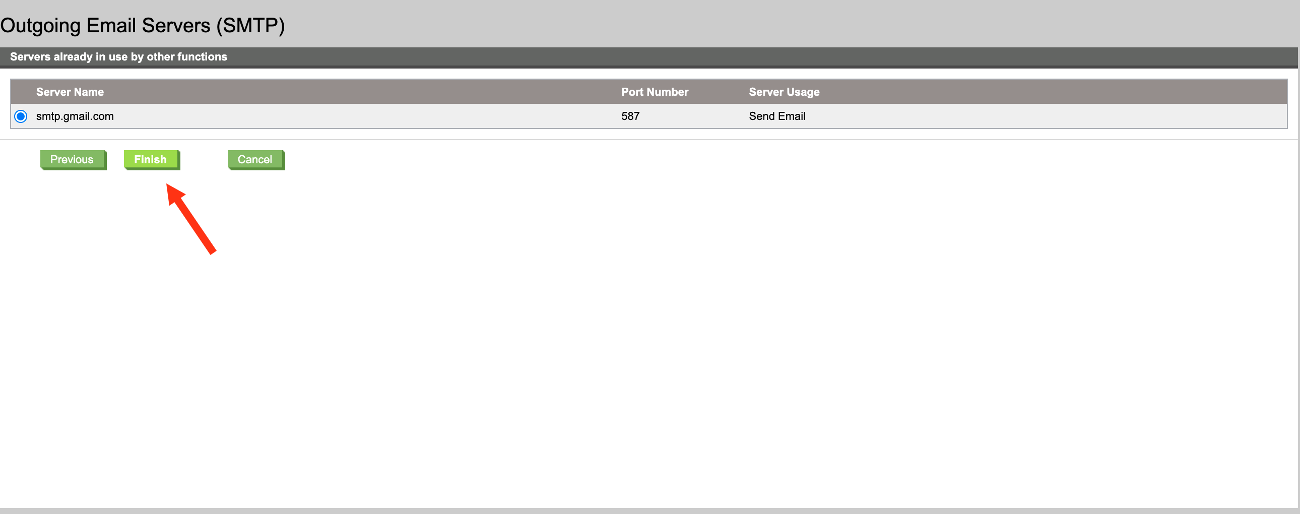 HP MFP fax settings summary ready to finish after adding the SMTP server