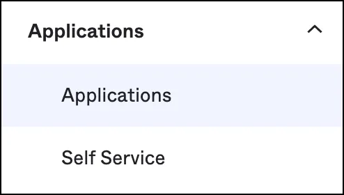 The Applications section in the Okta admin navigation
