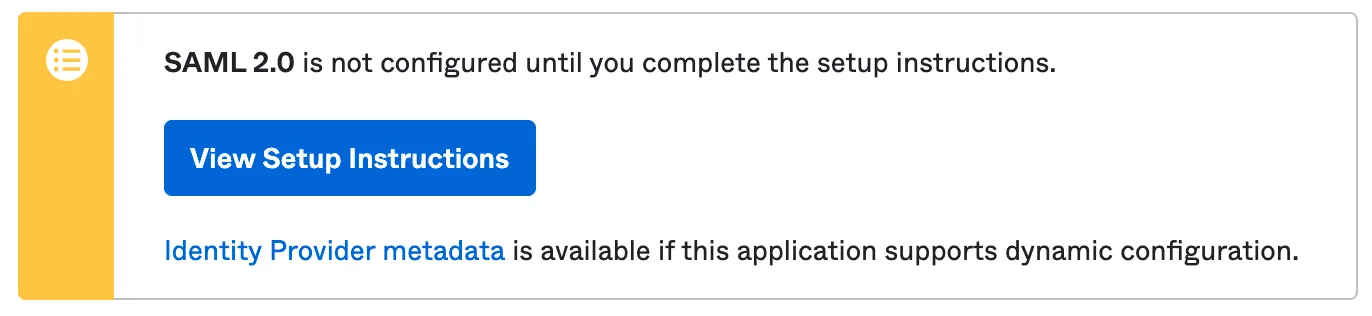 The View Setup Instructions button in the Okta sign-on settings