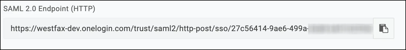 The SAML 2.0 Endpoint (HTTP) value on the OneLogin SSO tab