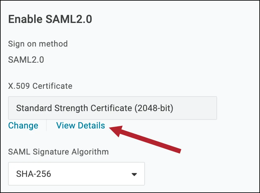 Viewing and downloading the X.509 certificate from OneLogin