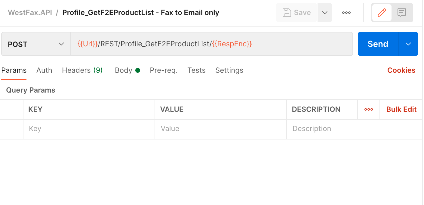Profile_GetF2EProductList API call open in the Postman editor