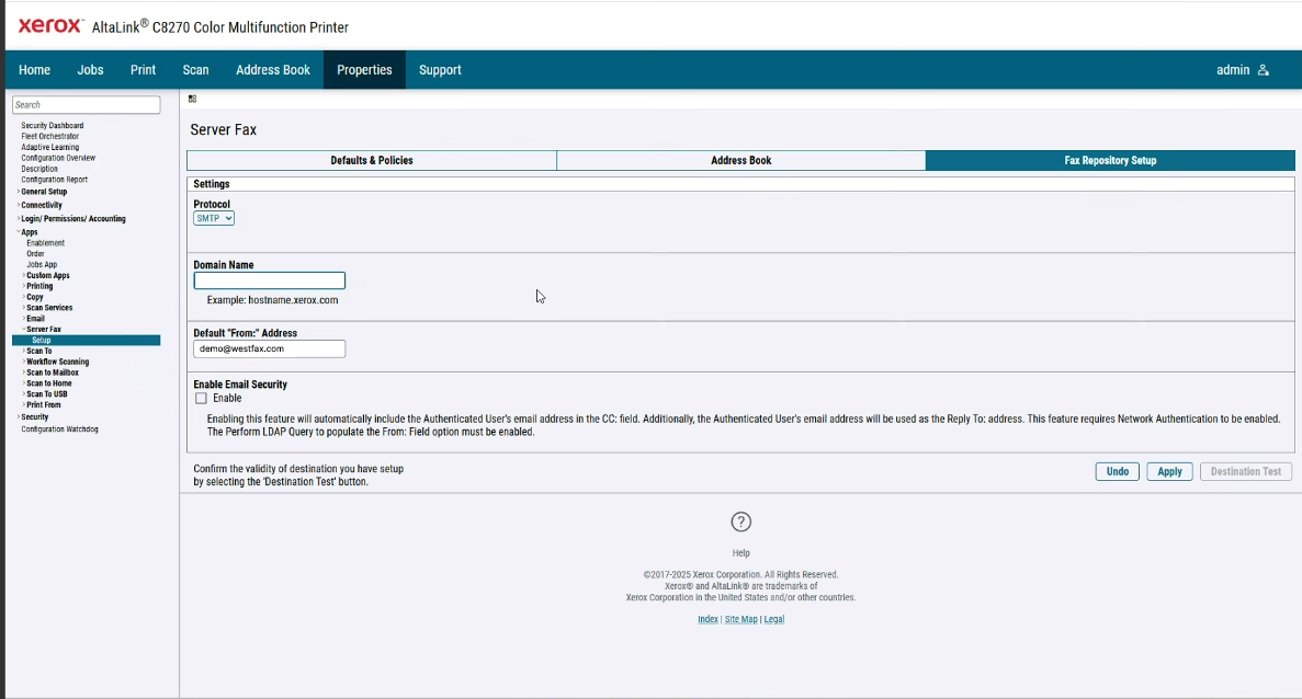 Configure Xerox Server Fax protocol