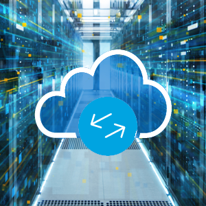 Cloud icon layered over a row in a data center