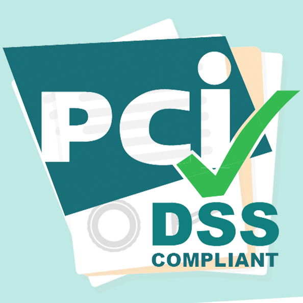 Document icons with PCI DSS Compliant and a checkmark